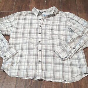 Columbia M grey plaid button down work shirt